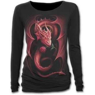 T-shirt gothique femme  manches longue avec dragon rouge et rose