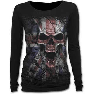 T-shirt femme rock  manches longues avec tte de mort sur drapeau Union Jack