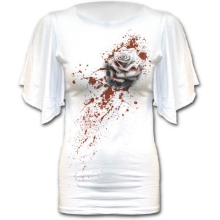 T-shirt femme gothique  manches voiles avec rose ensanglant et claboussures
