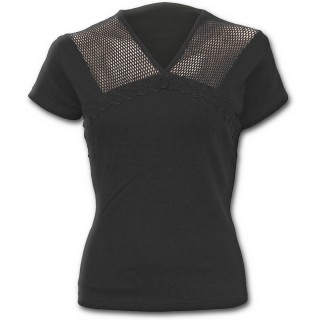 T-shirt femme gothique noir lgant  manches courtes et col V
