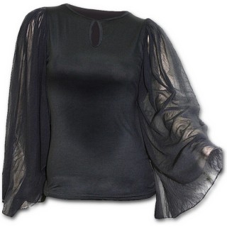 T-shirt femme gothique noir lgant  manches voiles