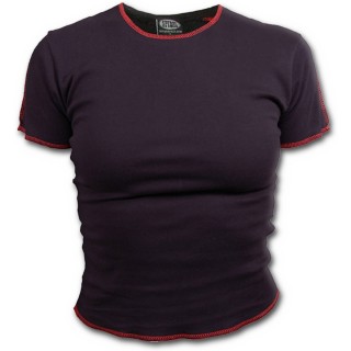 T-shirt femme gothique noir et rouge à mancherons