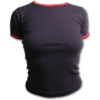 T-shirt femme gothique noir  mancherons avec dtails rouges