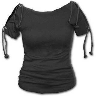 T-shirt femme gothique noir  manches avec lacets