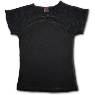 T-shirt femme gothique noir  manches de filet