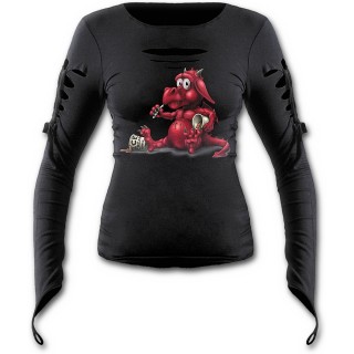 T-shirt femme gothique ouvert  manche longues avec dragon rouge mangeant de la glace
