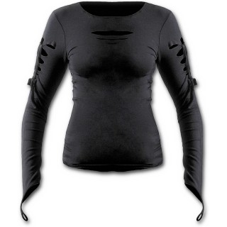T-shirt femme gothique ouvert noir à manche longues