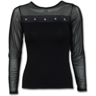 T-shirt femme gothique transparent et rivet  manches longues