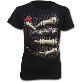 T-shirt femme gothique travers d'une main squelette