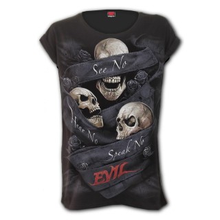 T-shirt femme gothique  trio de cranes "SEE NO EVIL"