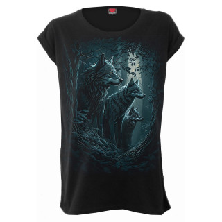 T-shirt femme à loups gardiens de la forêt et lune