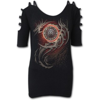 T-shirt femme  manches ajoures "L'oeil du Dragon"