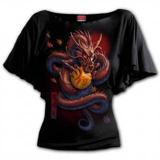 T-shirt femme manches amples  dragon asiatique tenant une orbe magique
