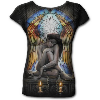 T-shirt femme  manches courtes avec femme enchane et vitrail