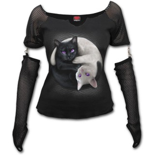 Achat T shirt femme manches longues style gant avec chats Yin et