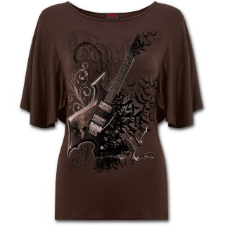 T-shirt femme manches voiles goth-rock marron "NIGHT RIFFS"