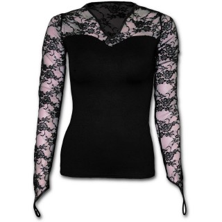 T-shirt femme noir lgant  dentelle de fleurs