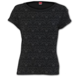 T-shirt femme noir  imprim cranes