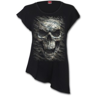 T-shirt femme  tte de mort camouflage - coupe asymtrique