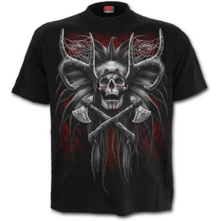 T-shirt gothique homme avec chef indien et crane hybride