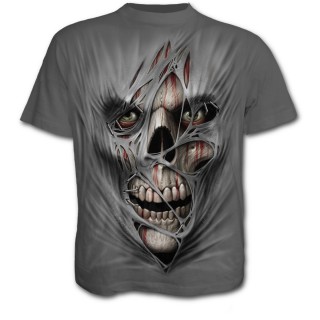 T-shirt gothique homme gris avec visage cousu dans le vtement