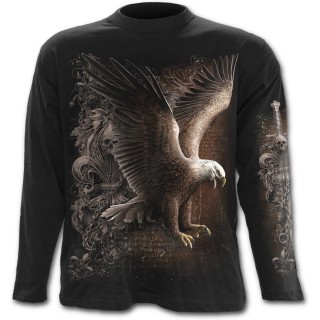 T-shirt gothique homme  manches longues avec aigle, fleur de lys et crane