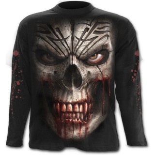 T-shirt gothique homme  manches longues avec crane tribal ensanglant