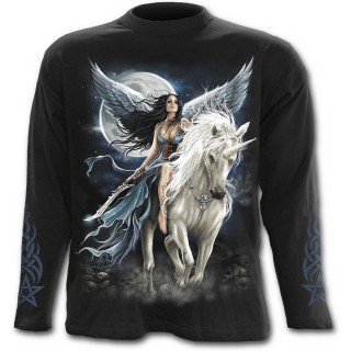 T-shirt gothique homme  manches longues avec femme ange sur sa licorne
