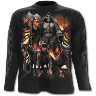 T-shirt gothique homme  manches longues avec guerrier squelette et chiens de guerre