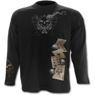 T-shirt gothique homme  manches longues avec la mort jouant au poker