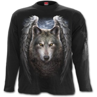 T-shirt gothique homme  manches longues avec loup  ailes d'anges