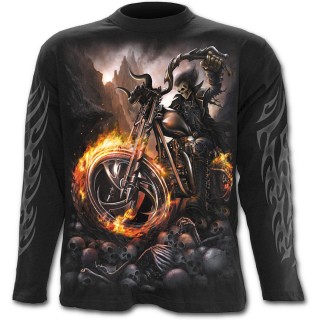 T-shirt gothique homme  manches longues avec moto  roues de feu