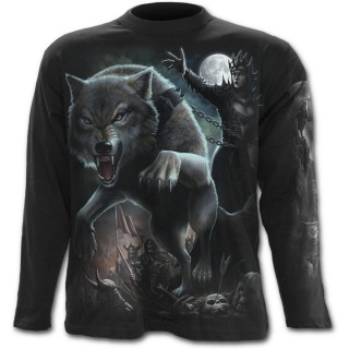 T-shirt gothique homme  manches longues avec Reine des loups et guerriers squelettes
