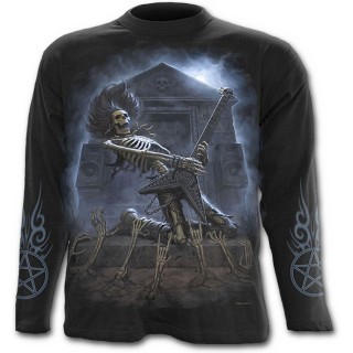 T-shirt gothique homme  manches longues avec squelette guitariste jouant sur une tombe