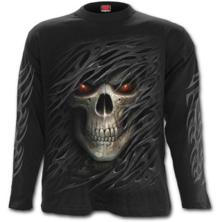T-shirt gothique homme  manches longues avec tte de mort  voile dchir