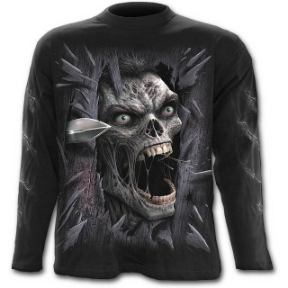 T-shirt gothique homme  manches longues avec zombie fracassant votre porte