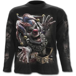 T-shirt gothique homme  manches longues  boite surprise avec clown sanguinaire