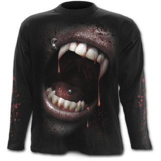 Achat T shirt gothique homme a manches longues a bouche de vampire et crane de sang pas cher