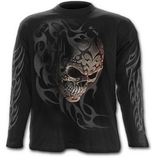 T-shirt gothique homme  manches longues  crane tribal tatou