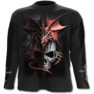 T-shirt gothique homme  manches longues  dragon rouge sur crane  pointes