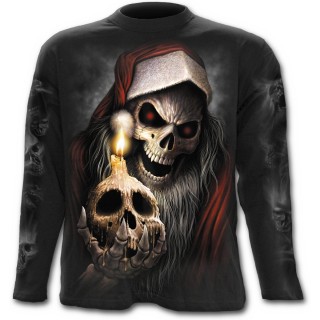 T-shirt gothique homme  manches longues  Faucheuse de Noel avec hotte emplie de cranes