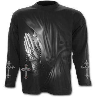 T-shirt gothique homme  manches longues  femme priant avec une croix  crane