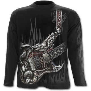 T-shirt gothique homme  manches longues  guitare avec dragon et cranes
