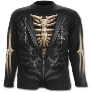 T-shirt gothique homme  manches longues imitation sweat-shirt dzipp sur squelette