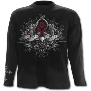 T-shirt gothique homme  manches longues "In Goth we trust" avec anges et tte de mort