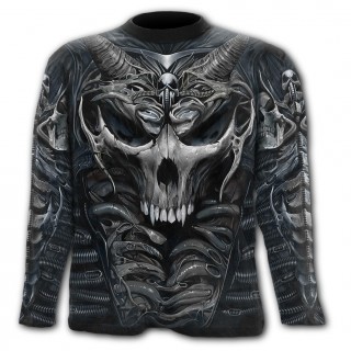 T-shirt gothique homme manches longues "SKULL ARMOUR"  crane cornu et squelette mca