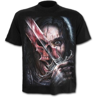 T-shirt gothique homme noir "Esprit de l'pe" avec guerrier squelette en armure