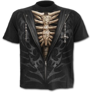 T-shirt gothique noir pour enfant avec dessin imitation sweat-shirt dzipp sur squelette