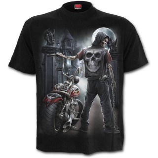 T-shirt homme avec biker squelette et moto dmoniaque