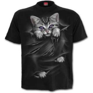 T-shirt homme avec chat gris à griffes sorties et déchirures